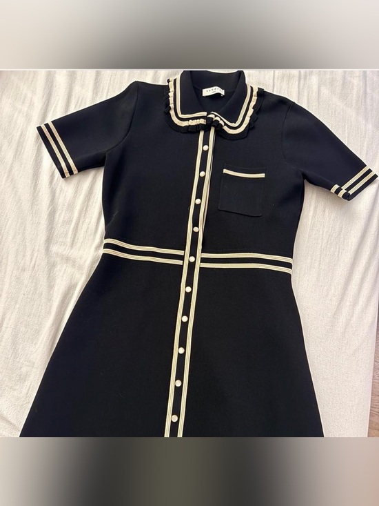Sandro Dresses & Skirts - Sandro Black Knit Dress with Cream Trim